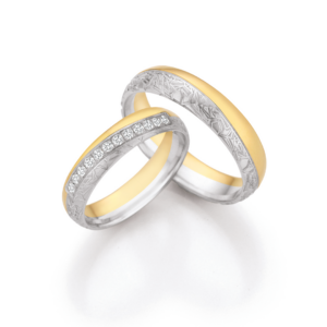 585 Weißgold & Gelbgold Eheringe Brillanten
