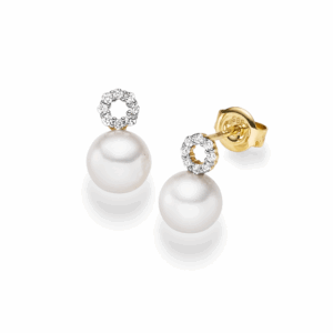585 Gelbgold Ohrstecker SW Perlen & Brillanten 0,10ct.w/si ges.
